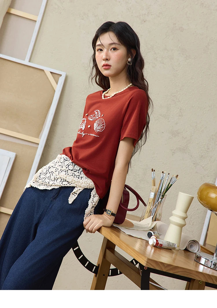 Mishow Shell Embroidered Round Neck Tee MXE34T0570