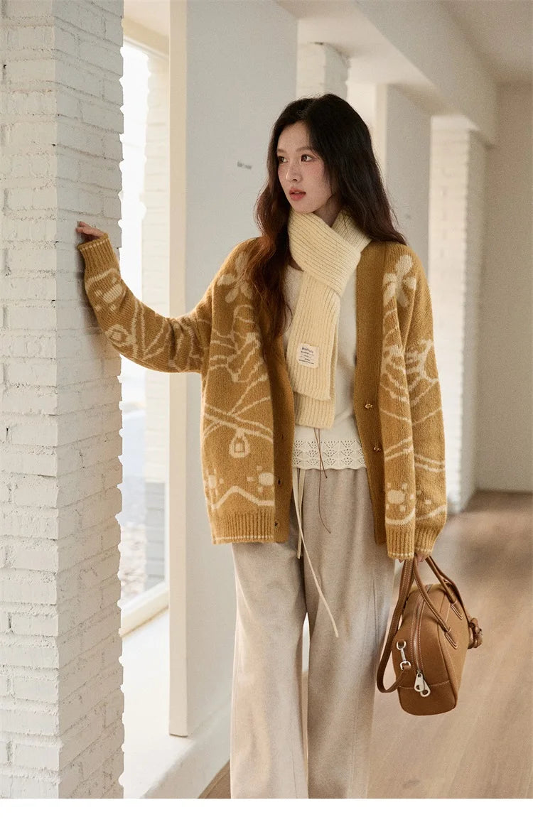 Mishow Yellow Jacquard Plant Pattern Cardigan MXE48Z2522
