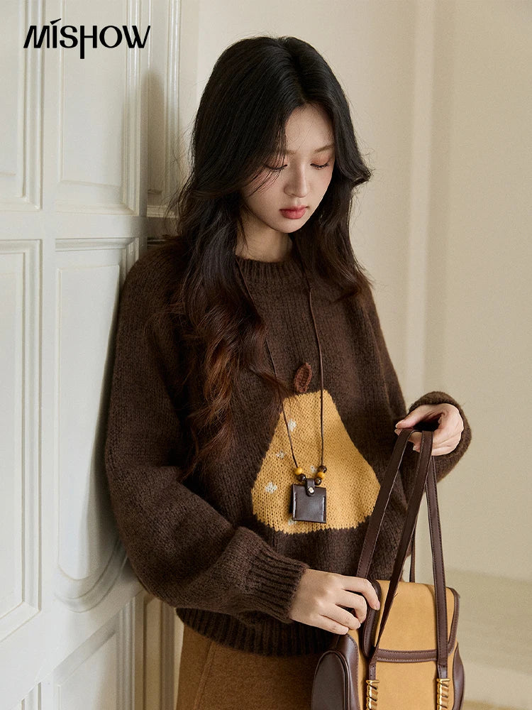 Mishow Pear Pattern Jacquard Crew Neck Pullover MXE94Z2959