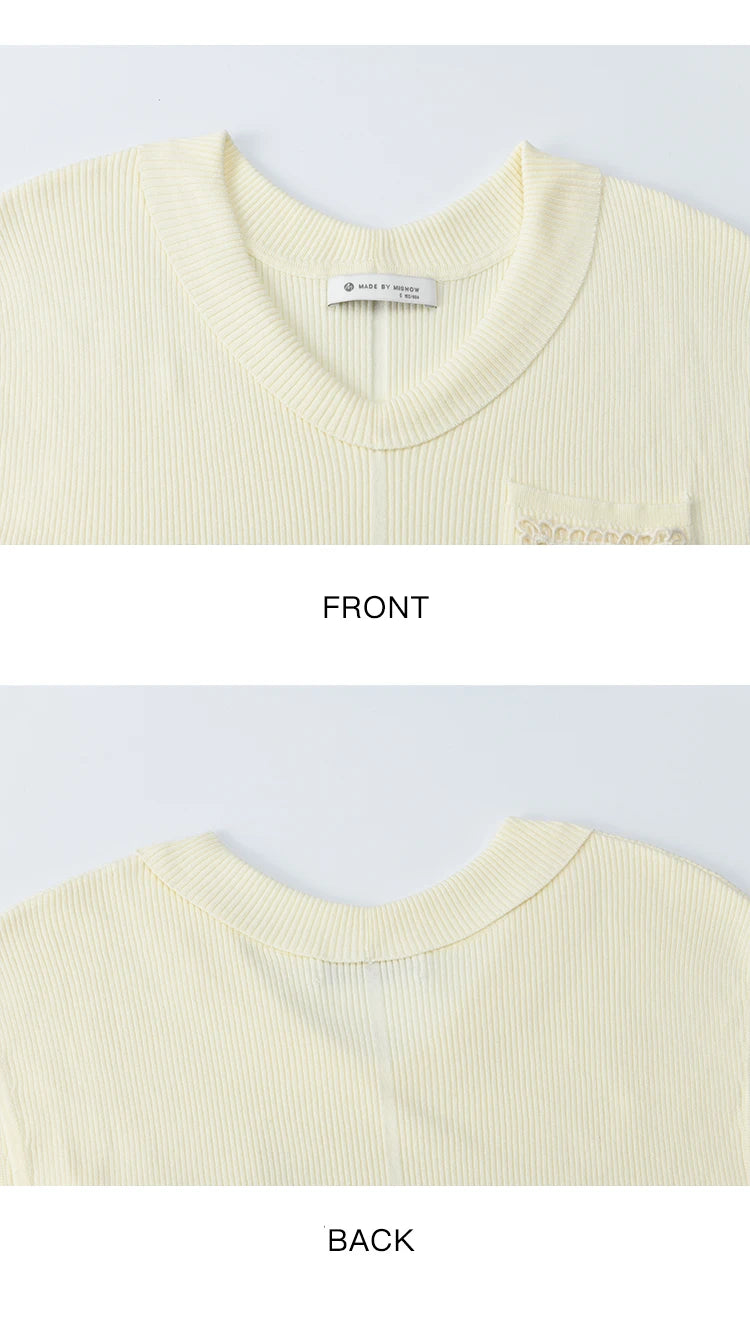 Mishow V-Neck Pocket Shell Lace Raglan Tee MXE34Z1265