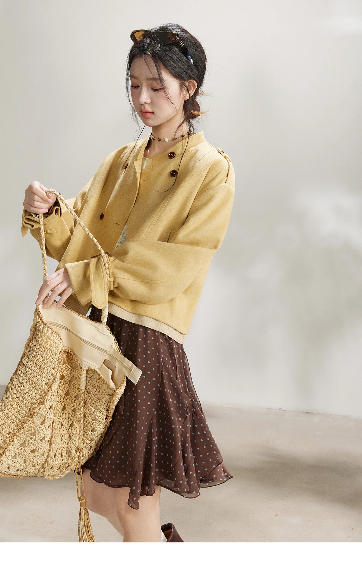 Mishow Yellow Double-Breasted Stand Collar Trench MXF11W1026