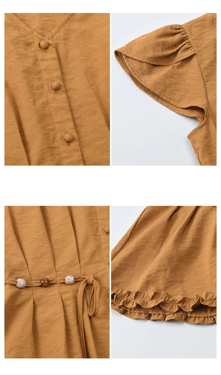MISHOW Petal Sleeve Slim Shirt V-Neck Bead Belt MXE39X1881