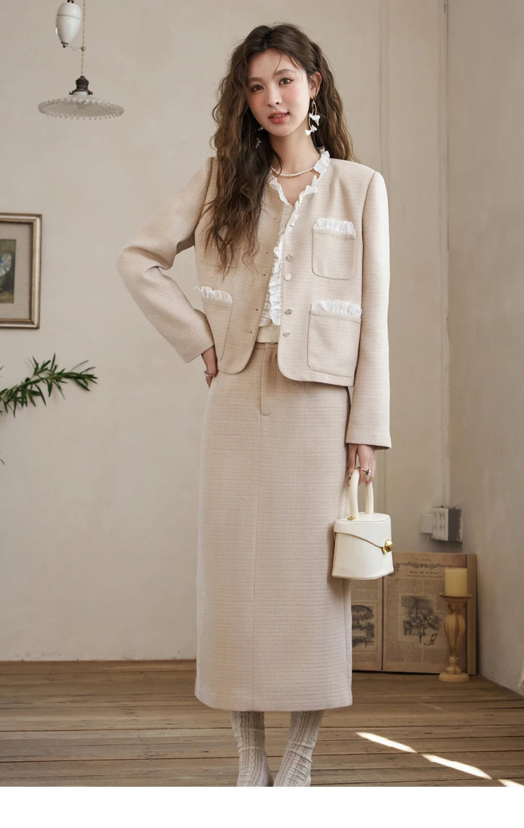 Mishow French Fragrant Collar Coat & Split Back Skirt Set MXD12W0274