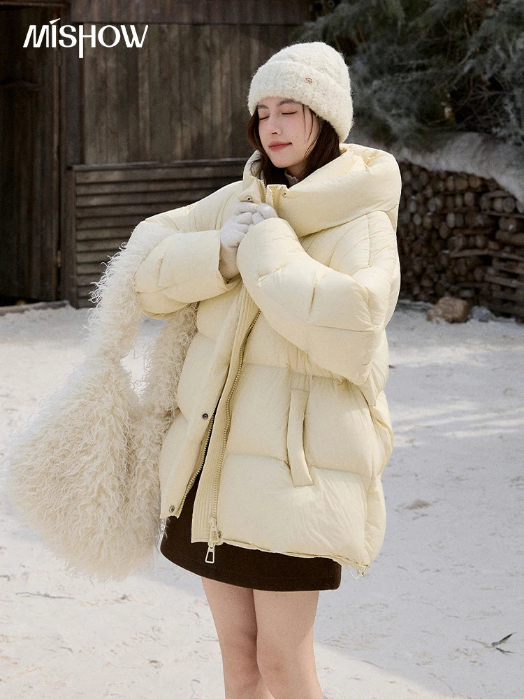 Mishow Milk Yellow Velvet Hooded Down Jacket MXE92Y0090