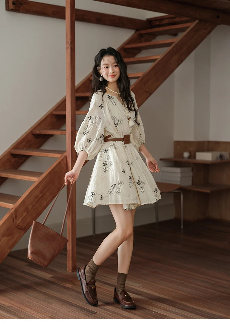 MISHOW Embroidered Doll Lantern Sleeve Dress MXE41L2480