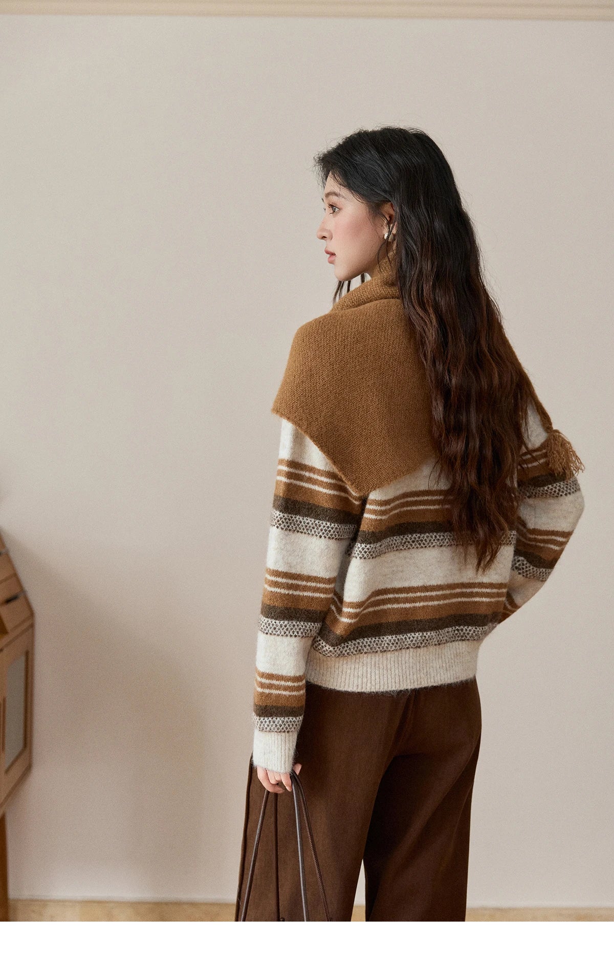 Mishow Wool Blend Retro Striped Sweater with Scarf MXE94Z2987