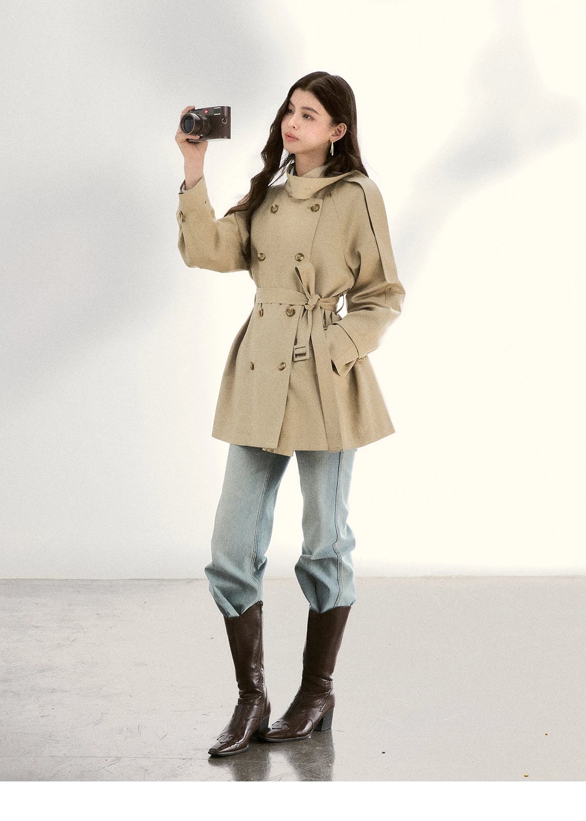 Mishow Double-Breasted Belted Mid-Length Trench MXF11W1031
