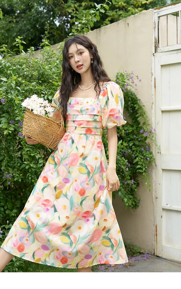 Mishow French Tulip Fragmented Flower Puff Dress MXD28L1896