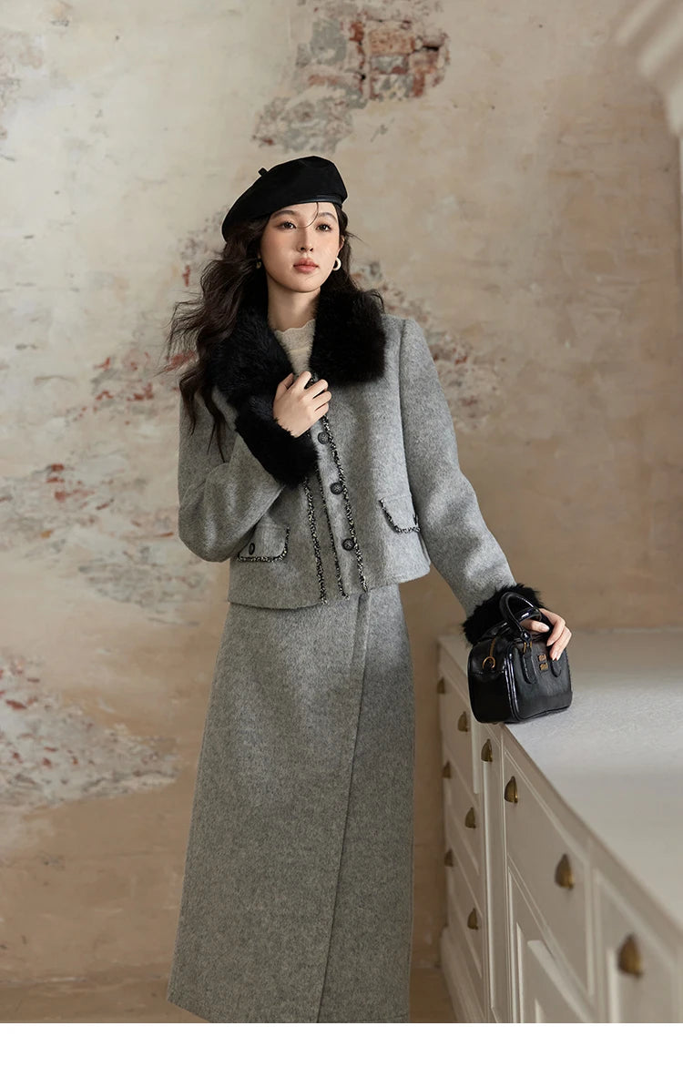 Mishow Short Tweed Jacket & Midi Skirt Set MXD54W0553