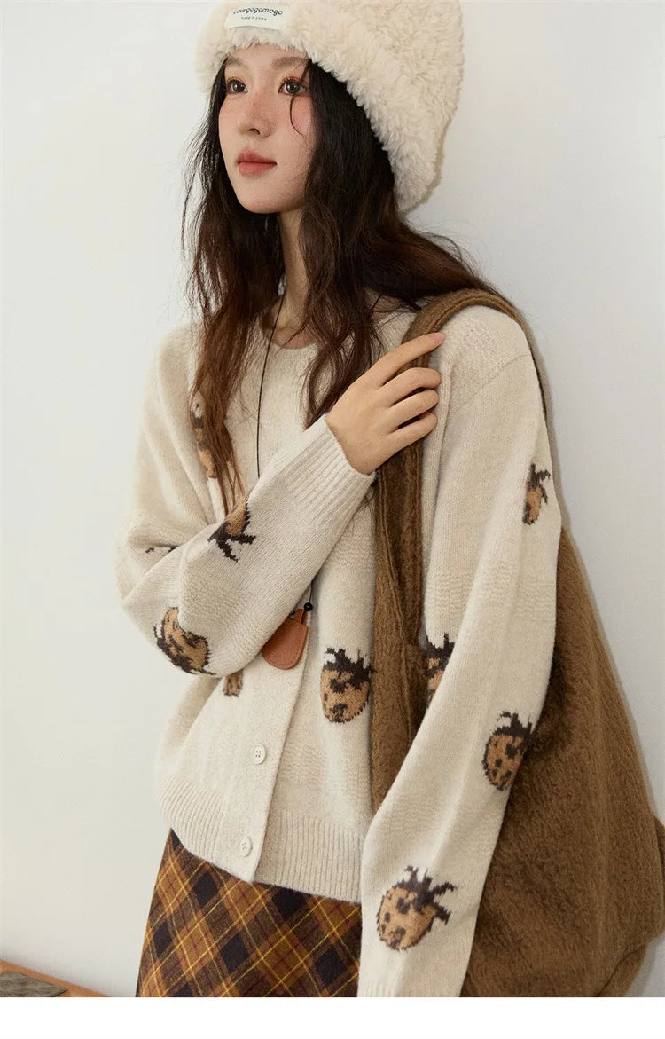 Mishow Funny Pineapple Jacquard Round Neck Cardigan MXE87Z2752