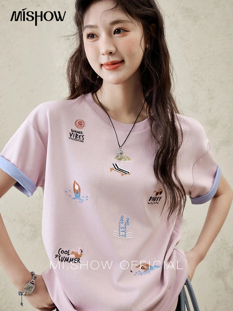 Mishow Embroidered Cartoon Round Neck Tee MXE16T0506