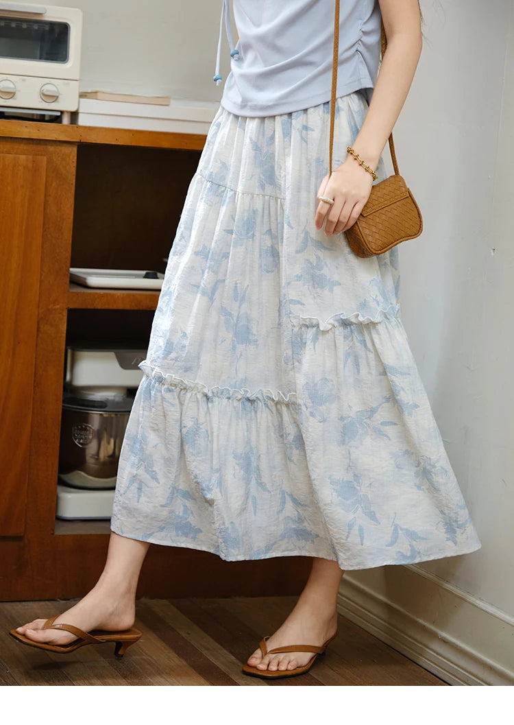Mishow Lace-Up Print Top & Wide Leg Half Skirt Set MXE35T0596