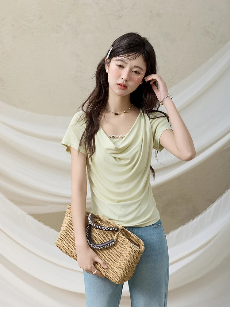 Mishow Swing Collar Shell Ribbon Tee MXE33T0524