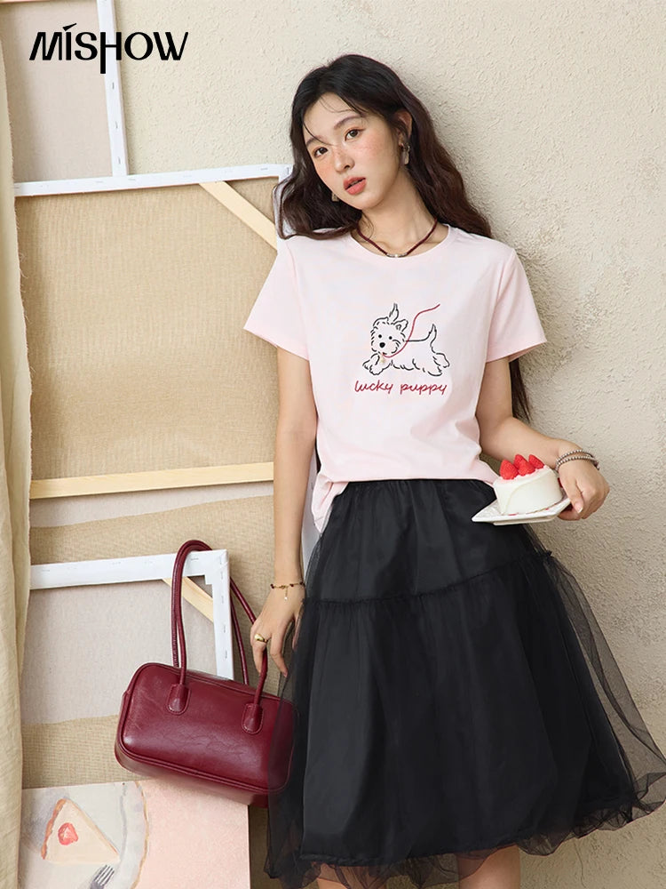Mishow Cute Puppy Printed Short Sleeve Tee MXE36T0640