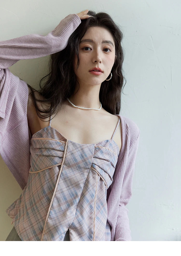 Mishow Plaid Bowknot V-Neck Camisole MXE11D0046