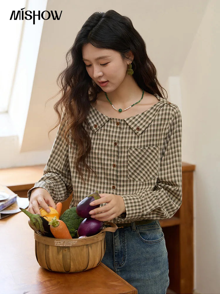 MISHOW Plaid Shirt Side Slit Pockets with Belt MXE44X2469