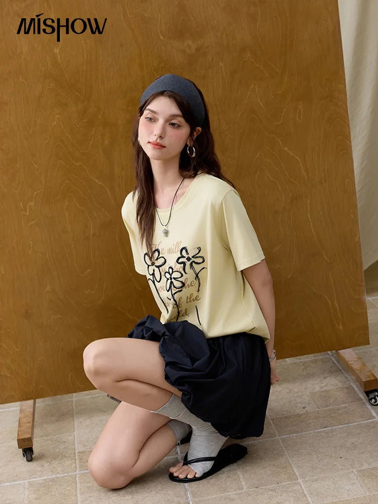 Mishow Embroidered Flower Round Neck Tee MXE33T0498