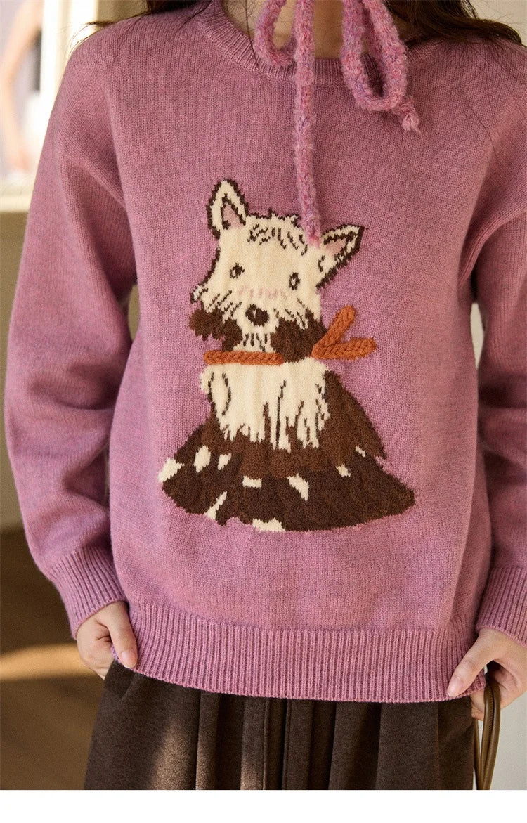 Mishow Purple Jacquard Dog Arctic Fleece Sweater MXE88Z2599