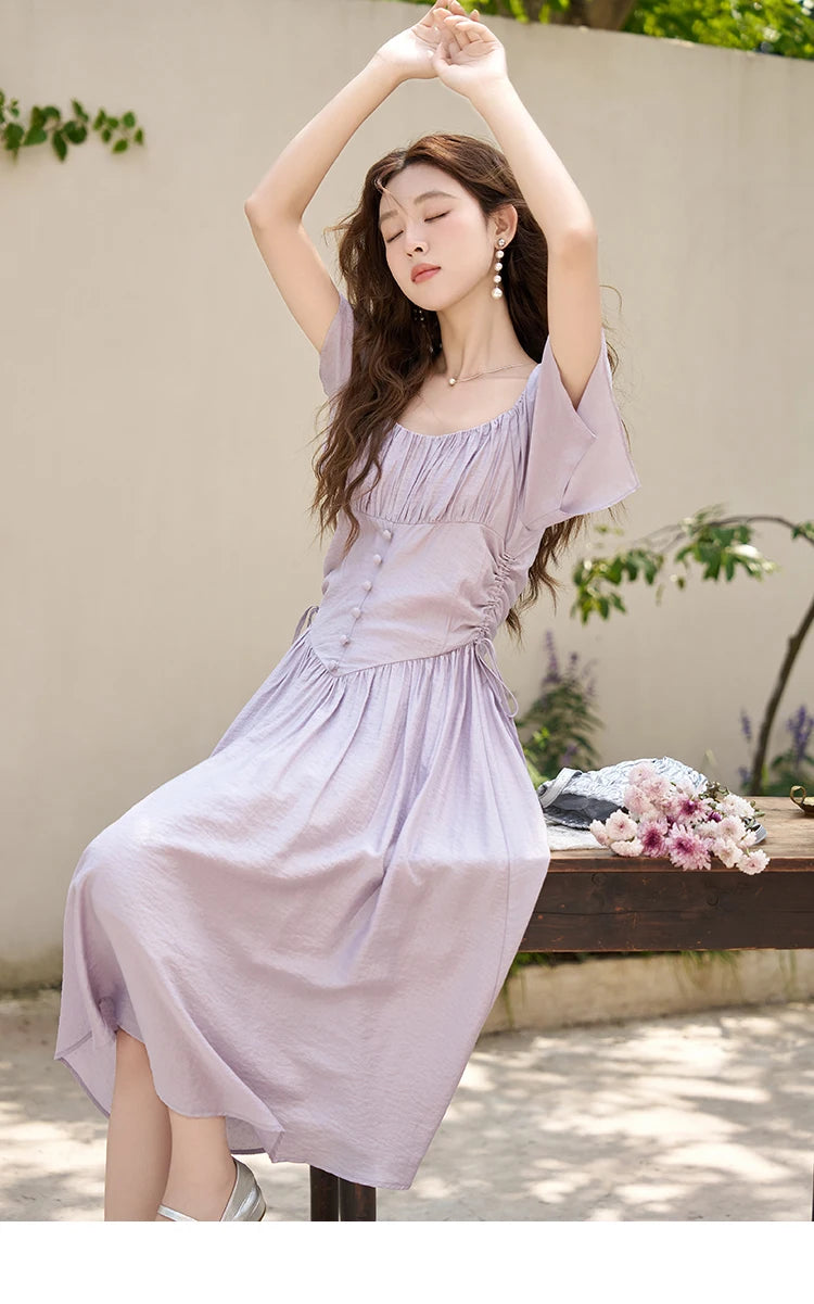 Mishow French Square Collar Butterfly Sleeve Dress MXC38L1407