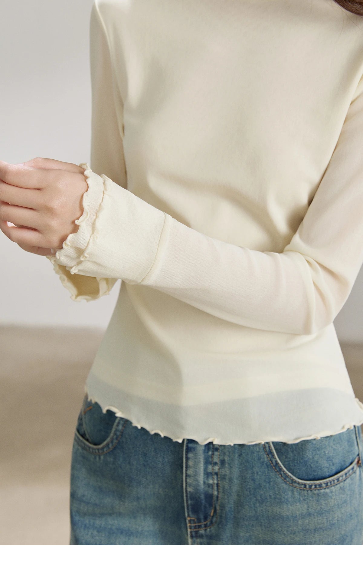 Mishow Ruffled Crew Neck Mesh Tee MXF11Z2914