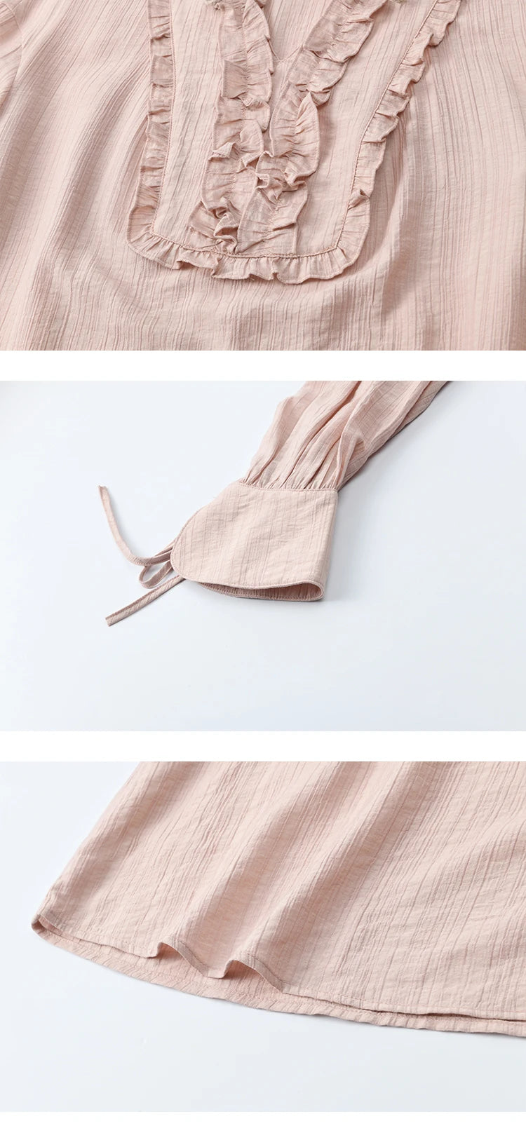 MISHOW Pink Blouse V-Neck Bubble Sleeve Fold Edge MXE45X2485