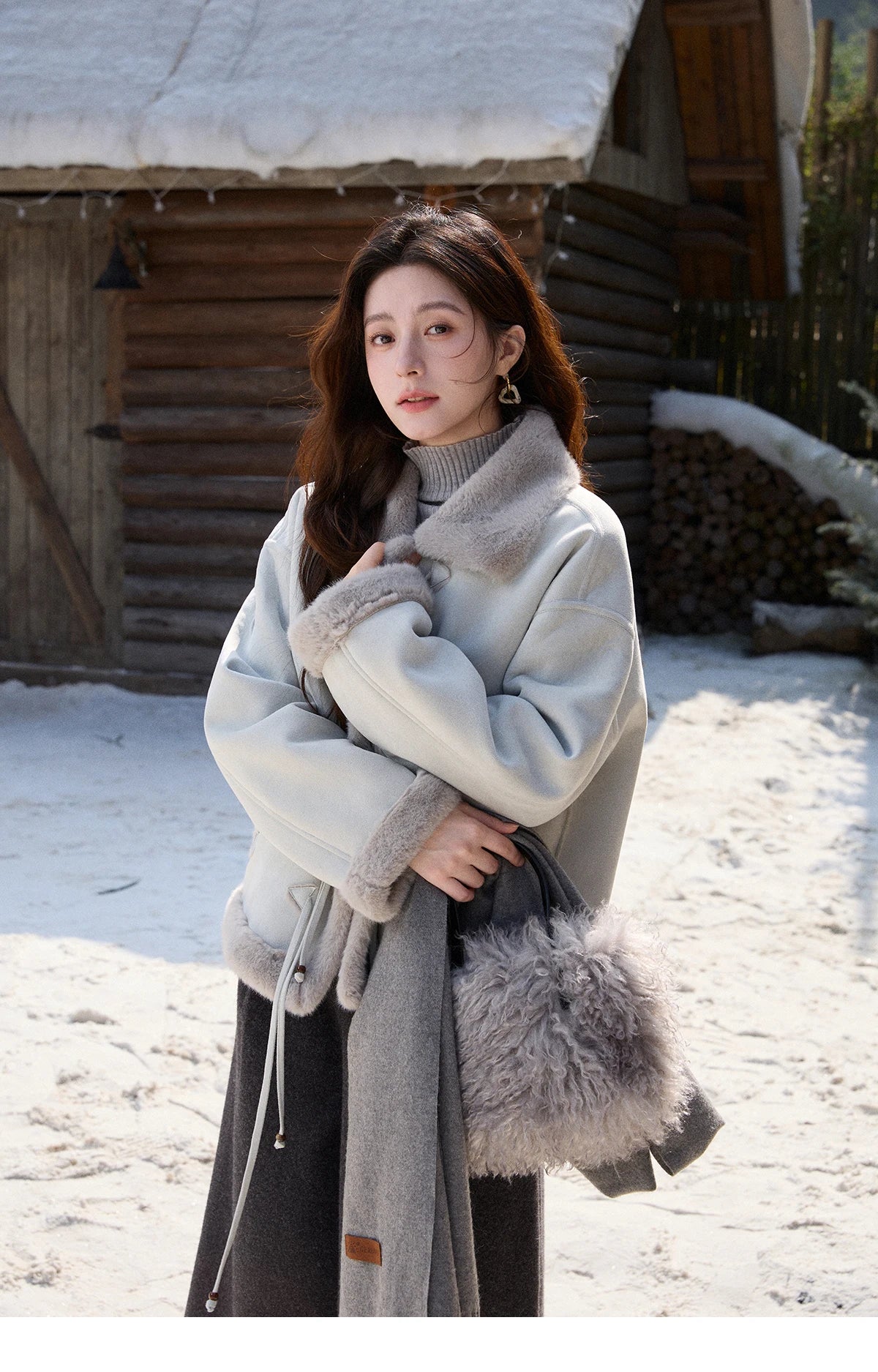 Mishow Suede Imitation Mink Fur Lace-Up Coat MXE90W0921