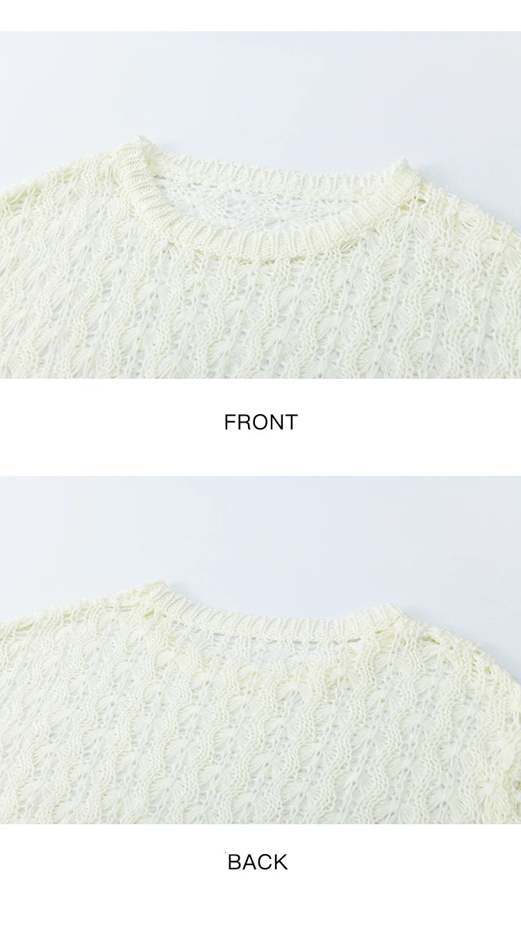 Mishow Hollow Jacquard Dropped Sleeve Sweater MXE43Z1360