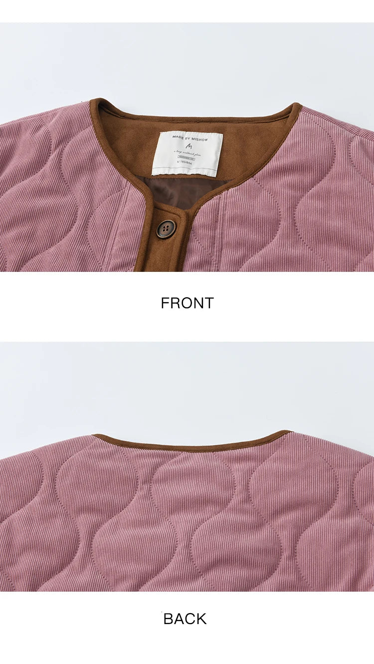 MISHOW Pink Purple Corduroy Jacket Gourd Pattern Splicing Suede MXE88W0882