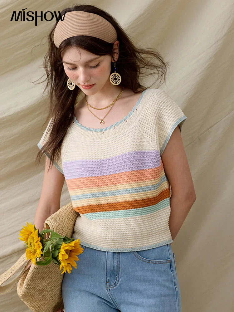 Mishow Striped Round Neck Slim Knit Pullover MXE31Z1222