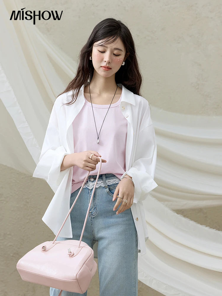 Mishow Solid Square Neck Straight Tee MXE15T0483