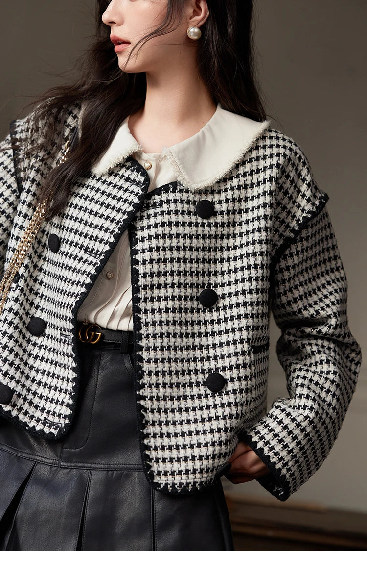 Mishow Red Plaid Double Breasted Tweed Jacket MXD56W0631