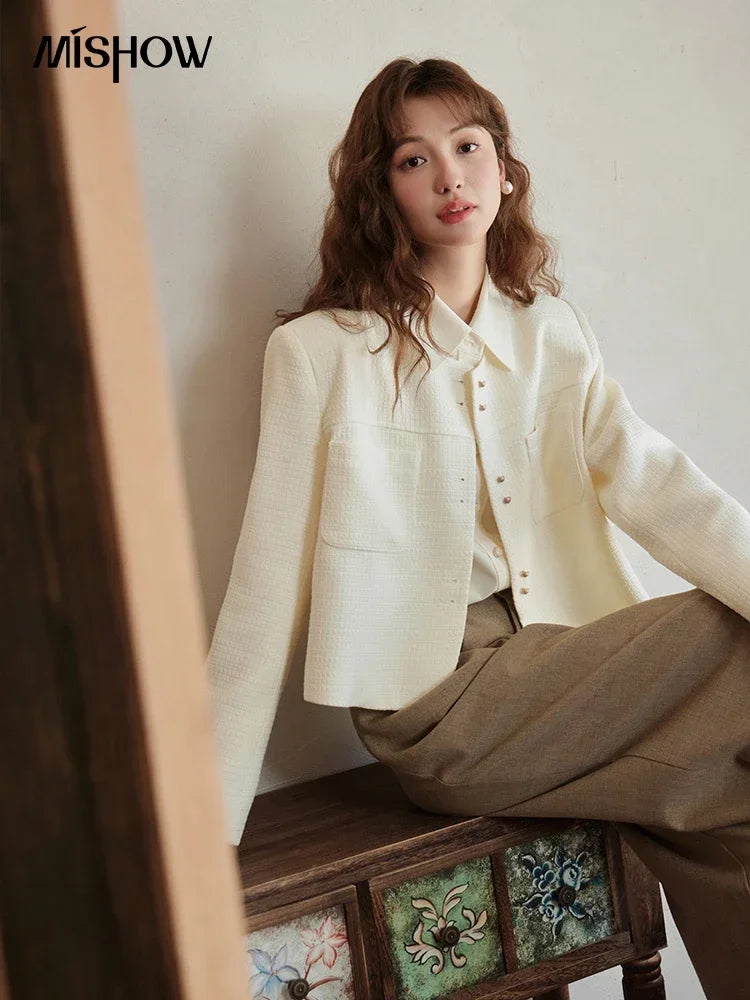 Mishow Retro Round Neck Gold Button Jacket MXC44W0072