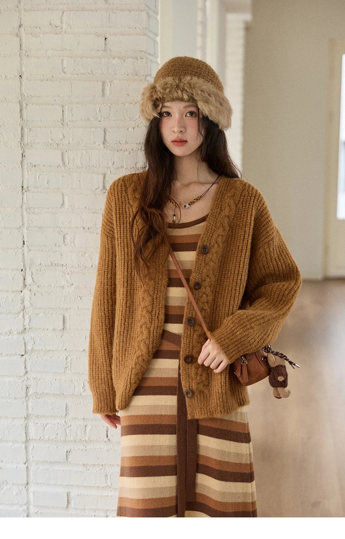Mishow Retro Striped Suspender Knit Dress MXE86L2532