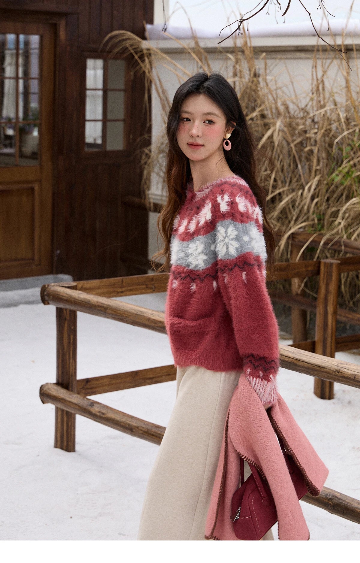 Mishow Red Imitation Mink Fur Snowflake Cardigan MXE91Z2801
