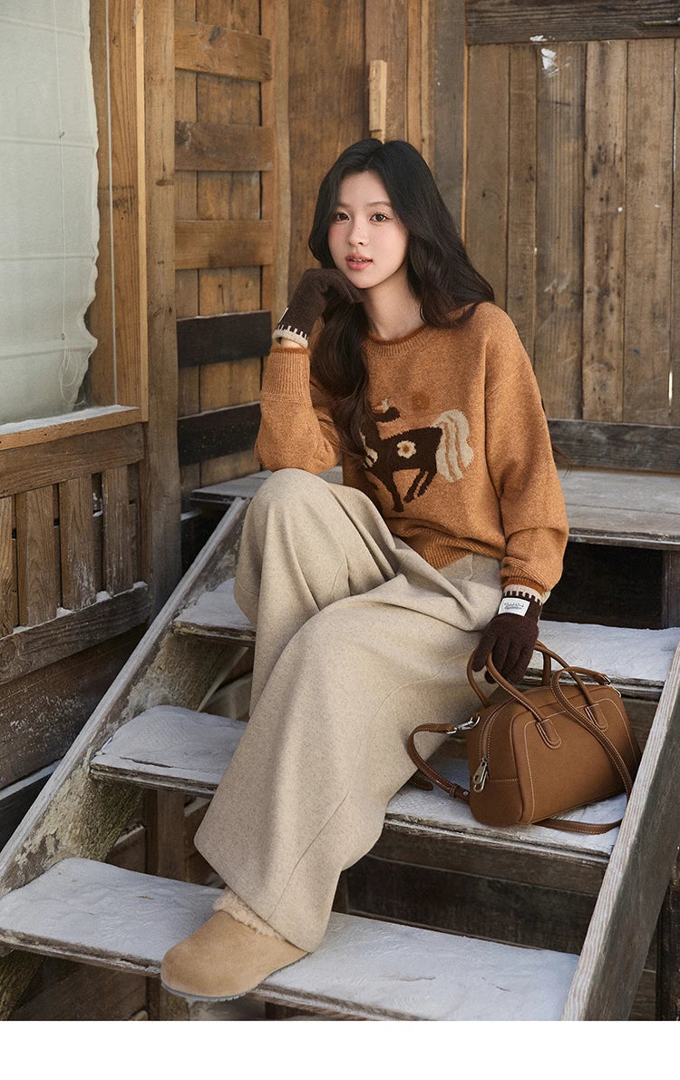 Mishow Horse Pattern Faux Mink Fur Cuff Sweater MXE94Z2863