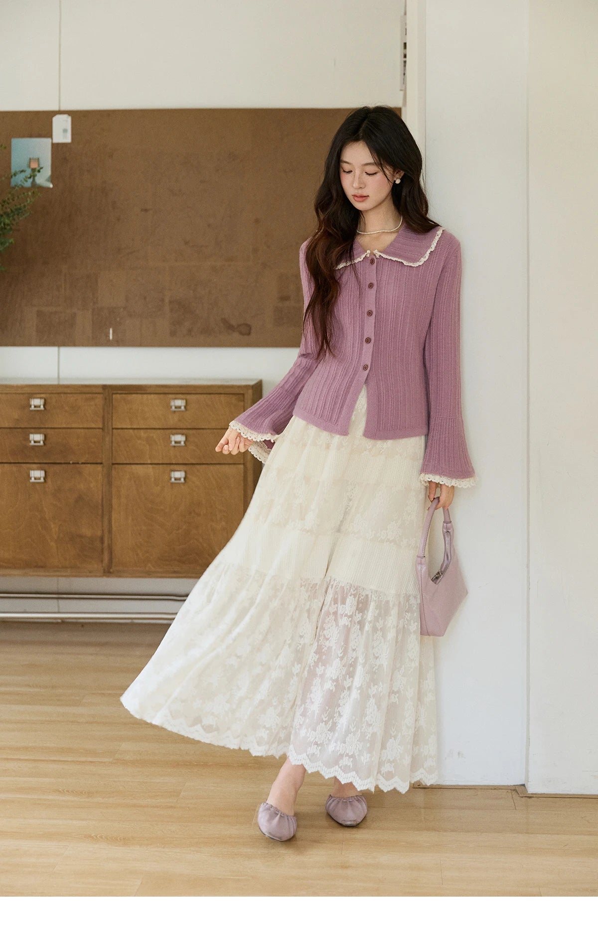 Mishow Lilac Peter Pan Collar Flare Sleeve Cardigan MXF11Z2994