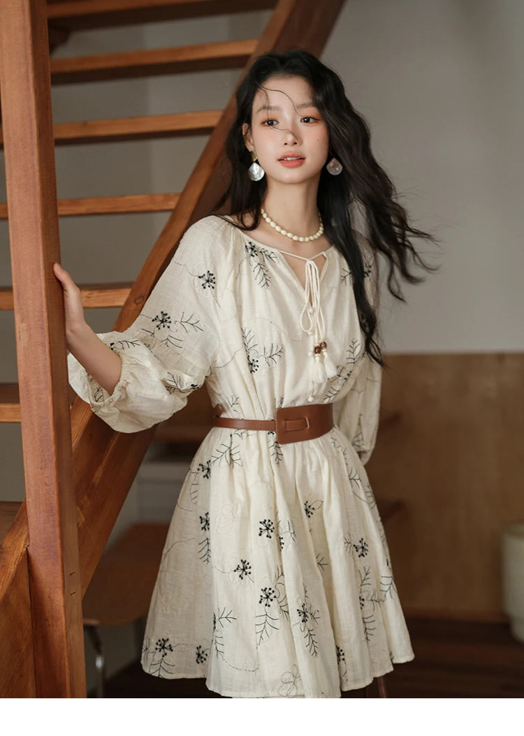MISHOW Embroidered Doll Lantern Sleeve Dress MXE41L2480