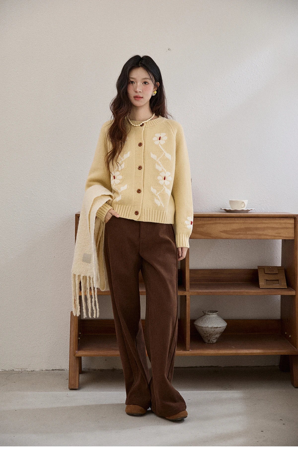 Mishow Yellow Floral Jacquard Retro Cardigan MXE86Z2738