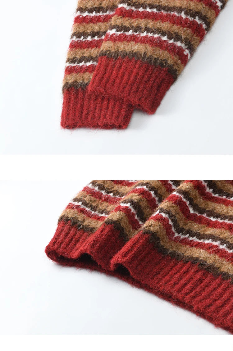 Mishow Christmas Retro Striped Wool Blend Button Sweater MXD59Z1060