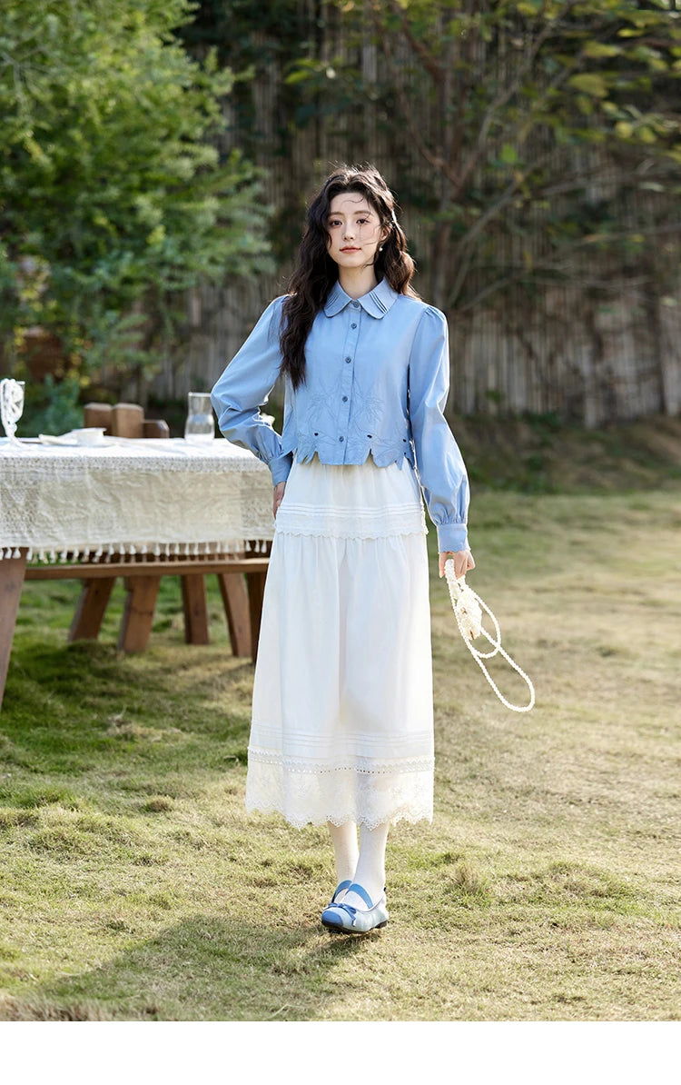 MISHOW French Hollow Lace Skirt 100% Cotton A-Line MXE12B0643