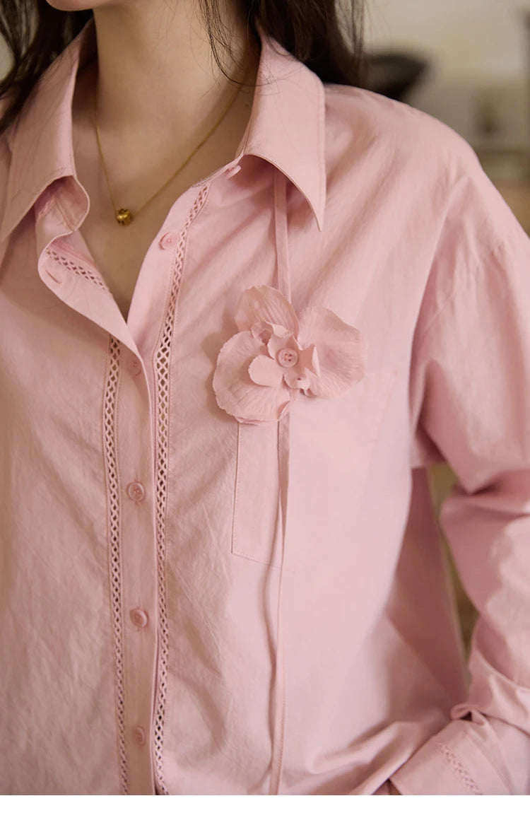 MISHOW Cotton Shirt Petal Ribbon Button Long Sleeve MXE41C2349