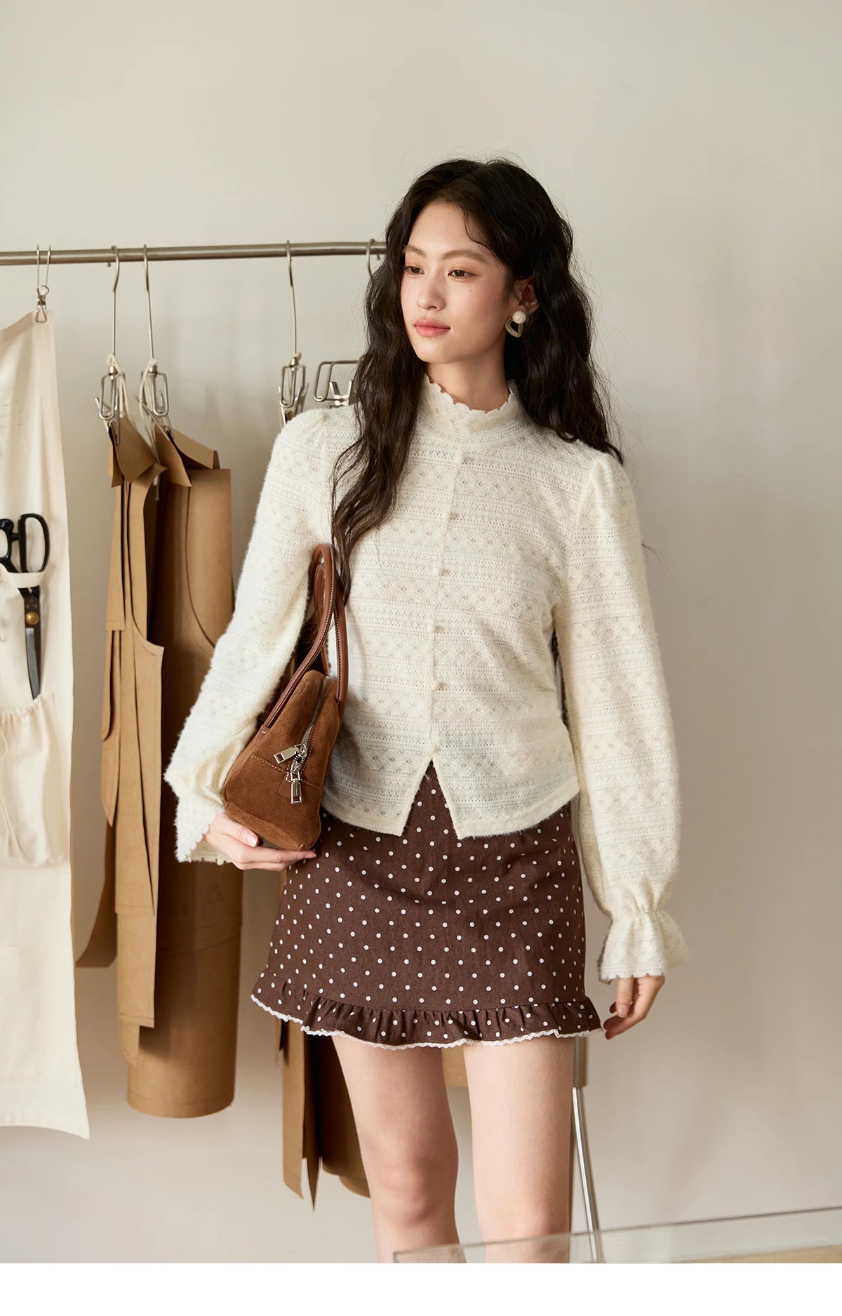 Mishow Elegant Half-High Collar Lace Shirt MXE48X2501