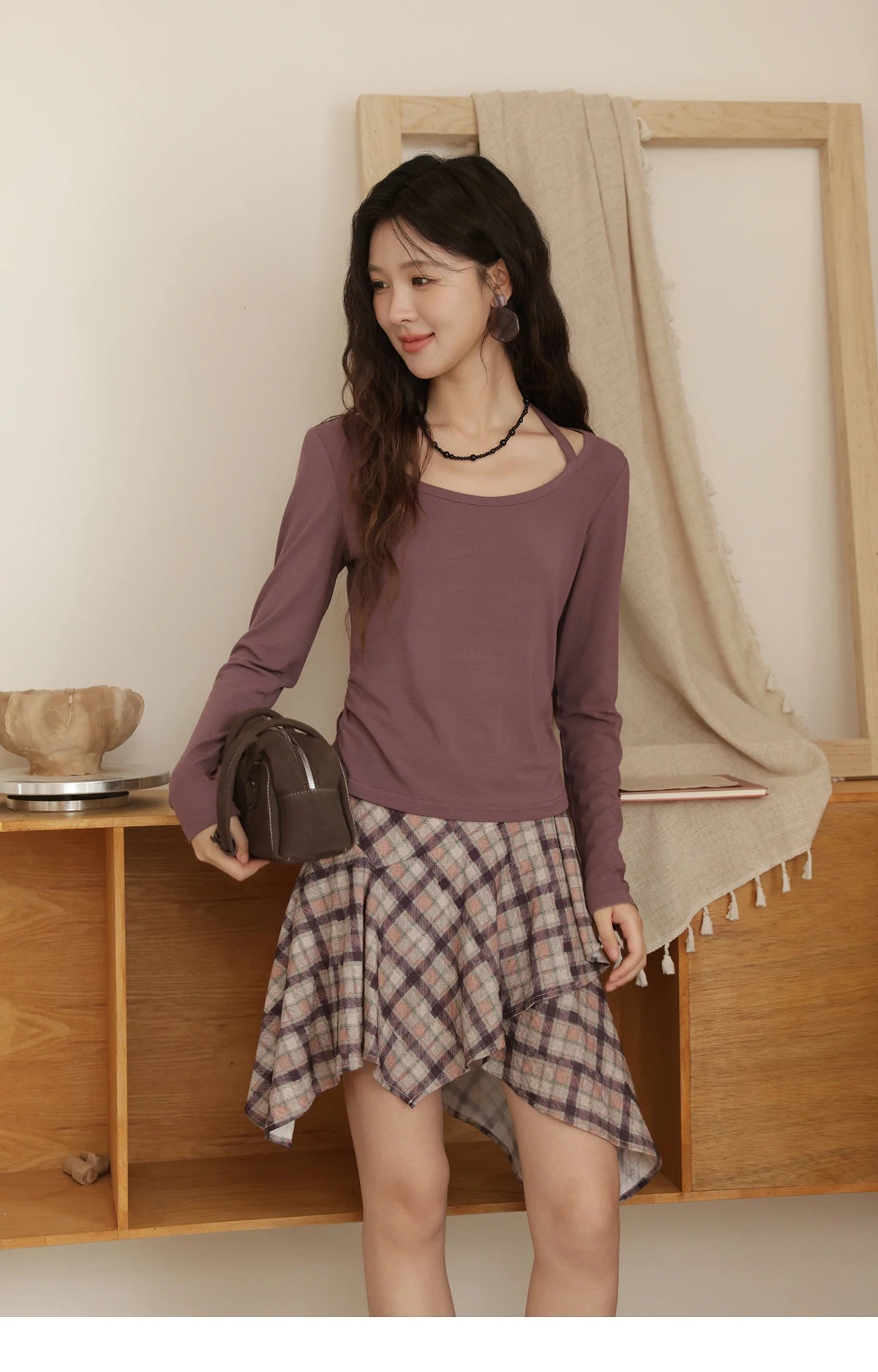 Mishow Purple Plaid Irregular Ruffle Hem Skirt MXE42B2395