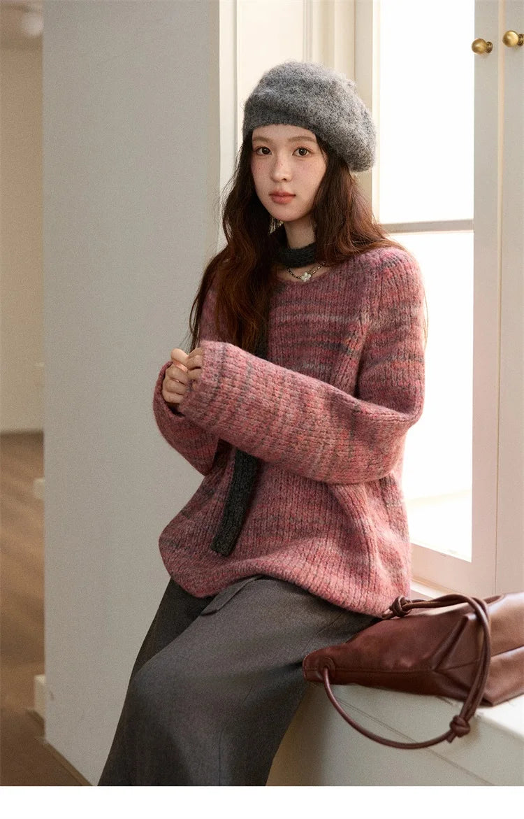 Mishow Blue Loose Crew Neck Long Sleeve Pullover MXE86Z2733