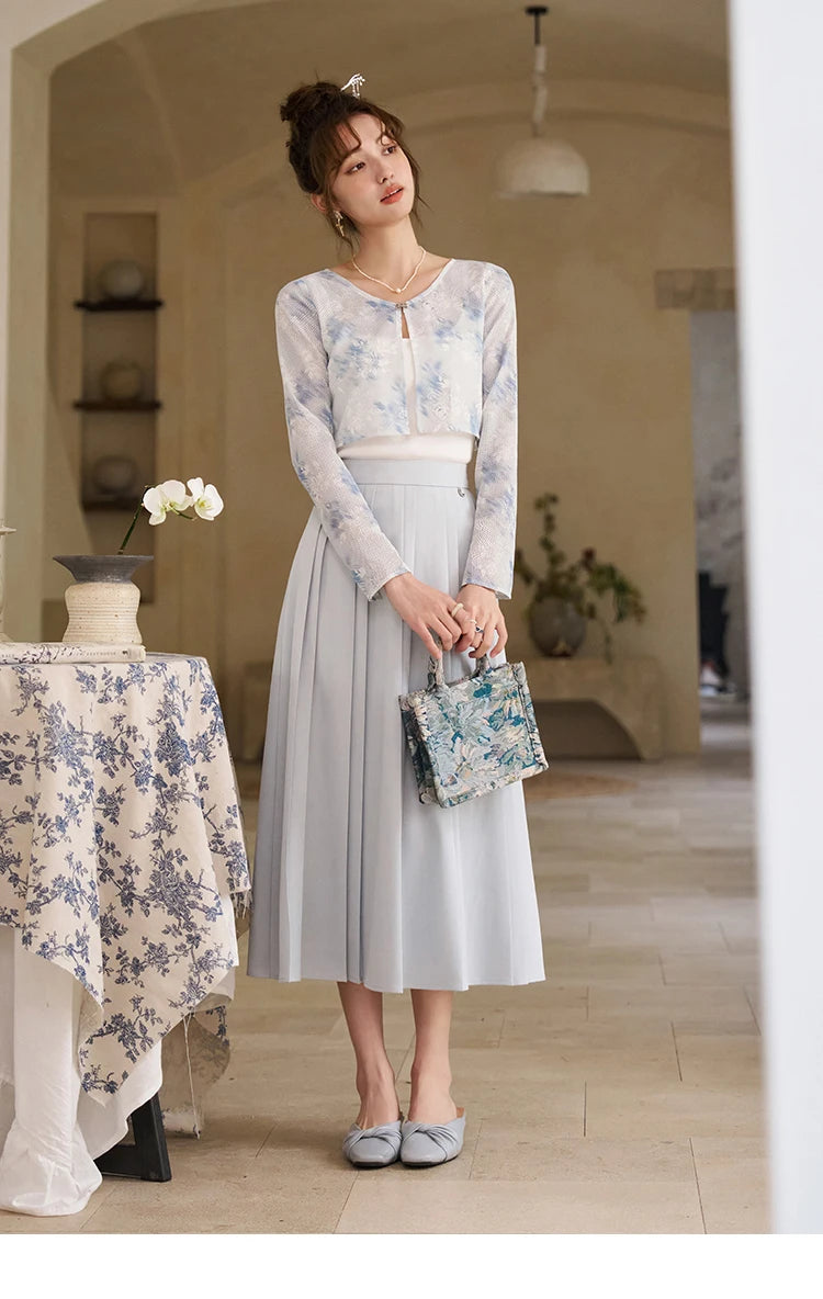 Mishow Elegant Hollow Cardigan & Camisole & Pleated Skirt Set MXD12W0342