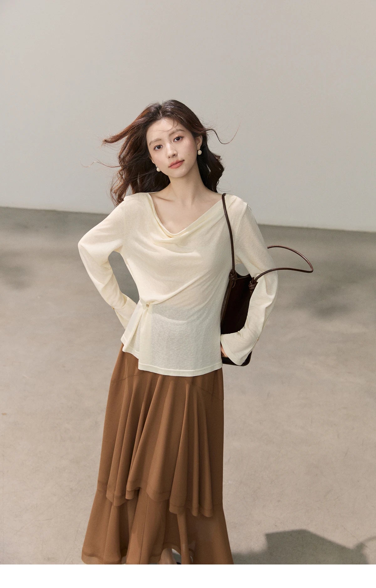 Mishow Multi Colored Swinging Collar Flare Sleeve Top MXF13T1473