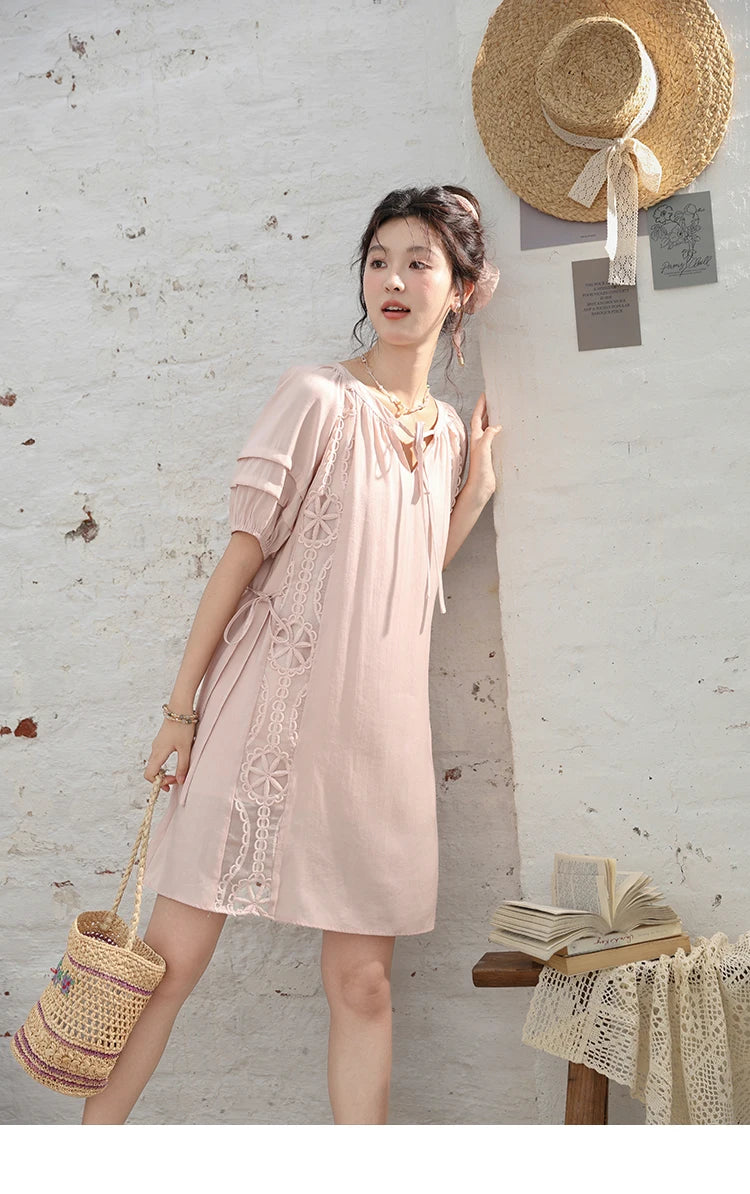 Mishow French Hollow Embroidered Lace-Up Dress MXD30L1950