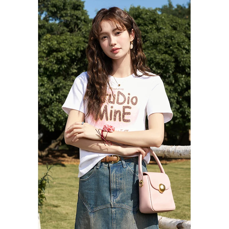 Mishow Letter Print Crew Neck Tee MXD13T0164
