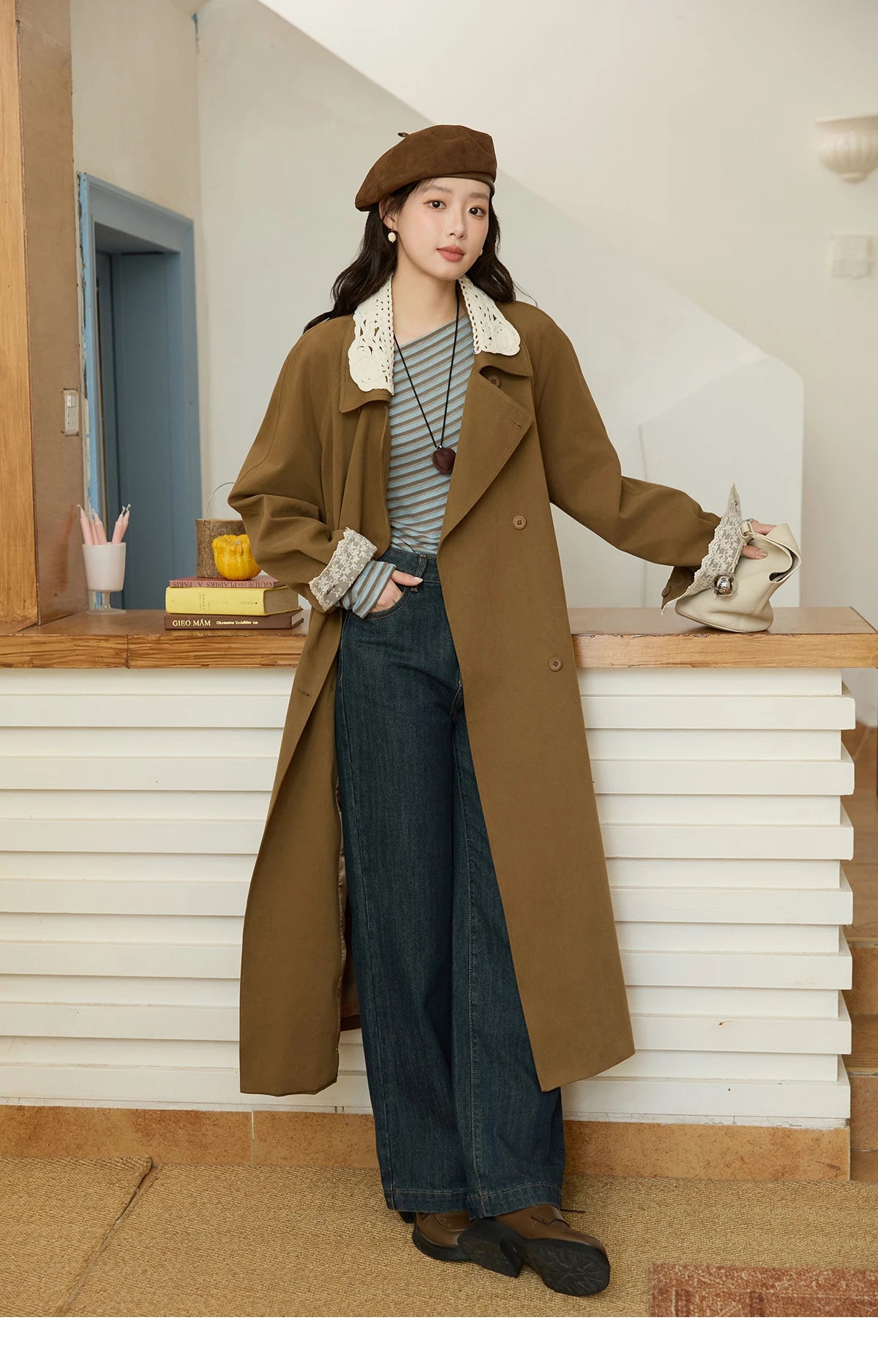 Mishow Light Khaki Lace Long Trench Coat MXE45W0830