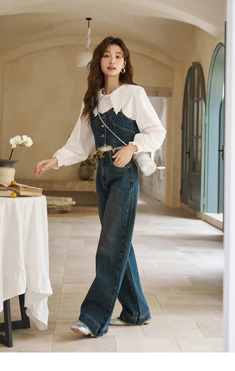 Mishow American Retro Denim Suspender Tank Top MXD12D0025